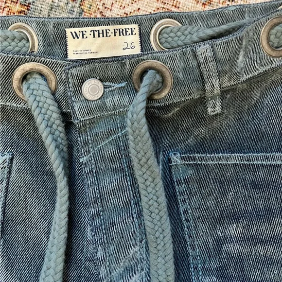 We the Free People Flocked Moxie Barrel Jeans Mountain Green - Picture 3 of 7